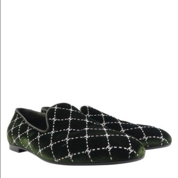 NEW Chanel green velvet quilted flats - Picture 1 of 5